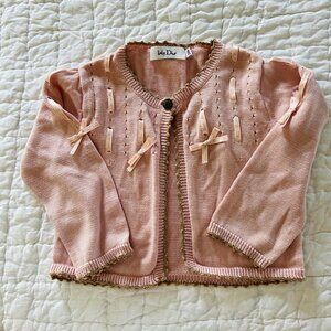 Baby Dior Girls Pink Cardigan sz 24 mo Cotton Ribbons One Button Girly Delicate